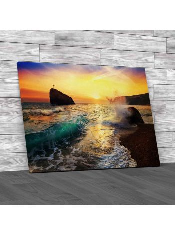 Religious Ocean Waves Canvas Print Large Picture Wall Art