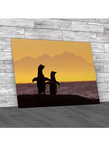 Penguins at Sunset Canvas Print Large Picture Wall Art