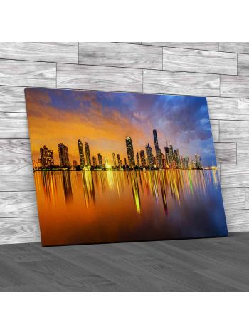 Miami Reflected Over Still Water Canvas Print Large Picture Wall Art
