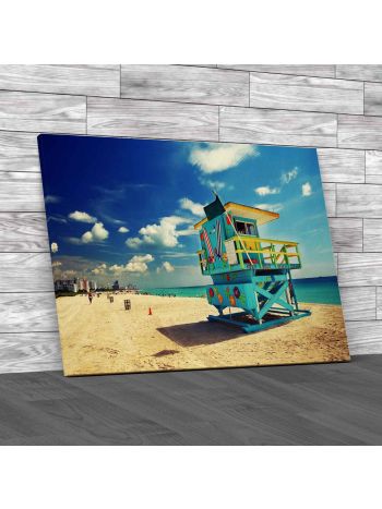Lifeguards On South Beach Canvas Print Large Picture Wall Art