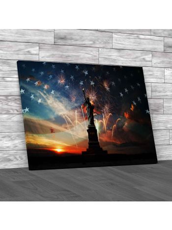 Statue Of Liberty With The Flag Of Usa Canvas Print Large Picture Wall Art