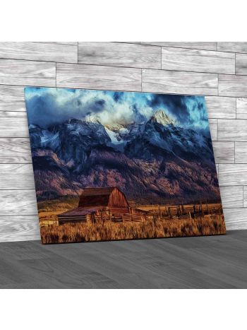 Mormon Barn With Tetons Canvas Print Large Picture Wall Art
