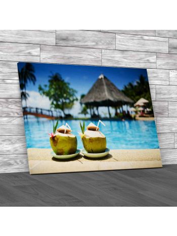 Pool With Beach And Tropical Ocean Canvas Print Large Picture Wall Art