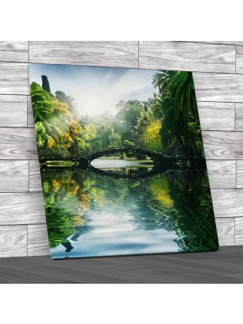 Bridge Over Calm Water Square Canvas Print Large Picture Wall Art